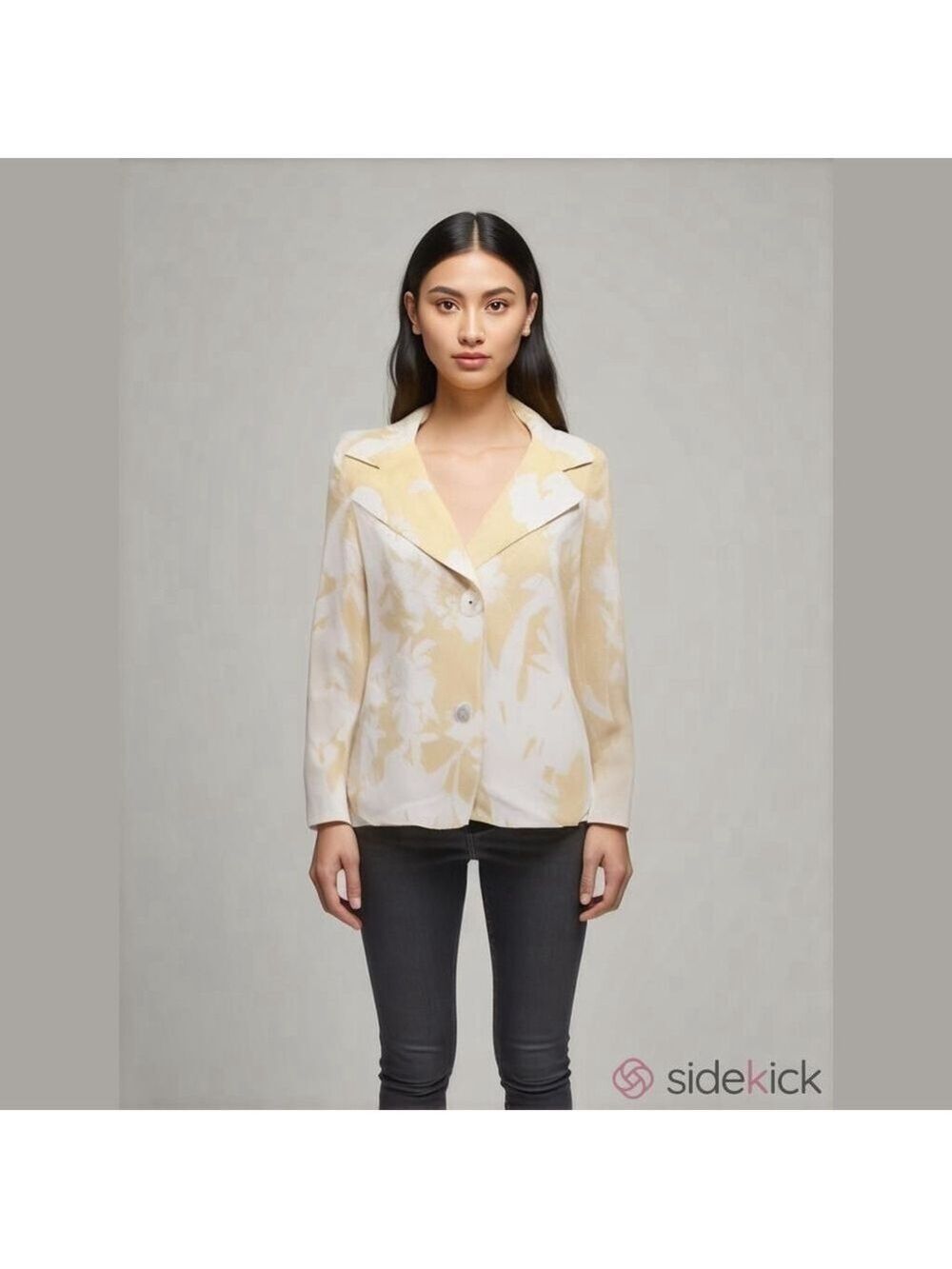 Talbots Petite Yellow White Floral Button Up Jacket Blazer 4P